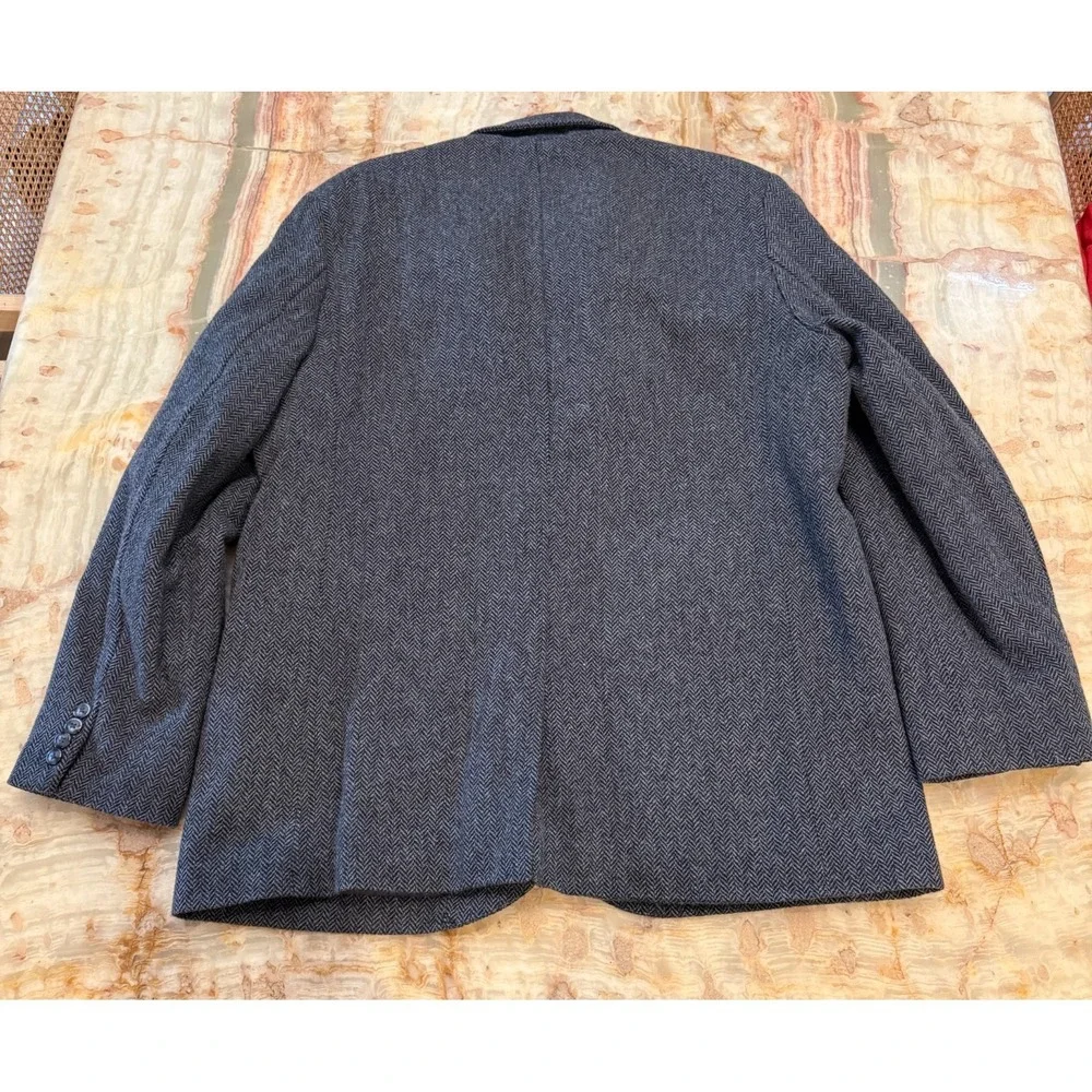 L.L.Bean Blazer‎ Jacket Mens Gray Herringbone Single Breasted Notch Lapel 46T
